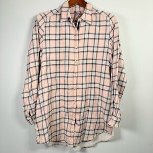 Johnny Was Women Pink Grey Blue Plaid Imogen Silk Wool Velvet Button Shirt S